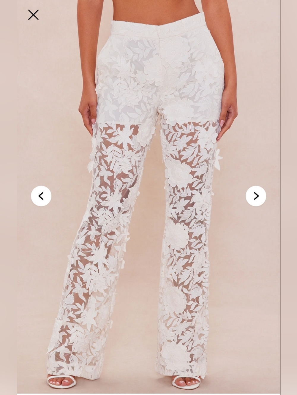 Fashion Nova Womens Luxe White Floral Lace Sheer Wide-Leg Pant